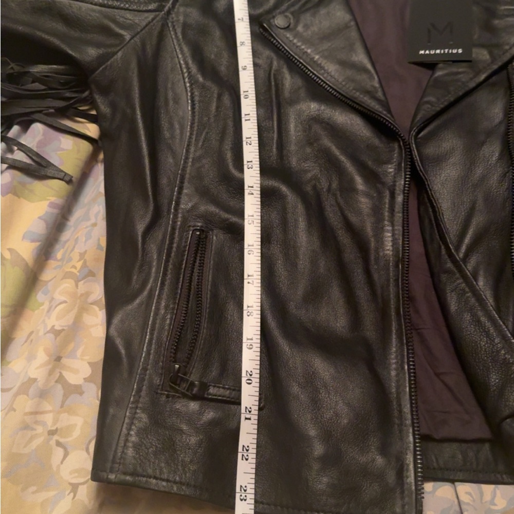 Free People Embroidered Black Leather Moto Jacket with Fringe - Floral Detail - Picture 16 of 17